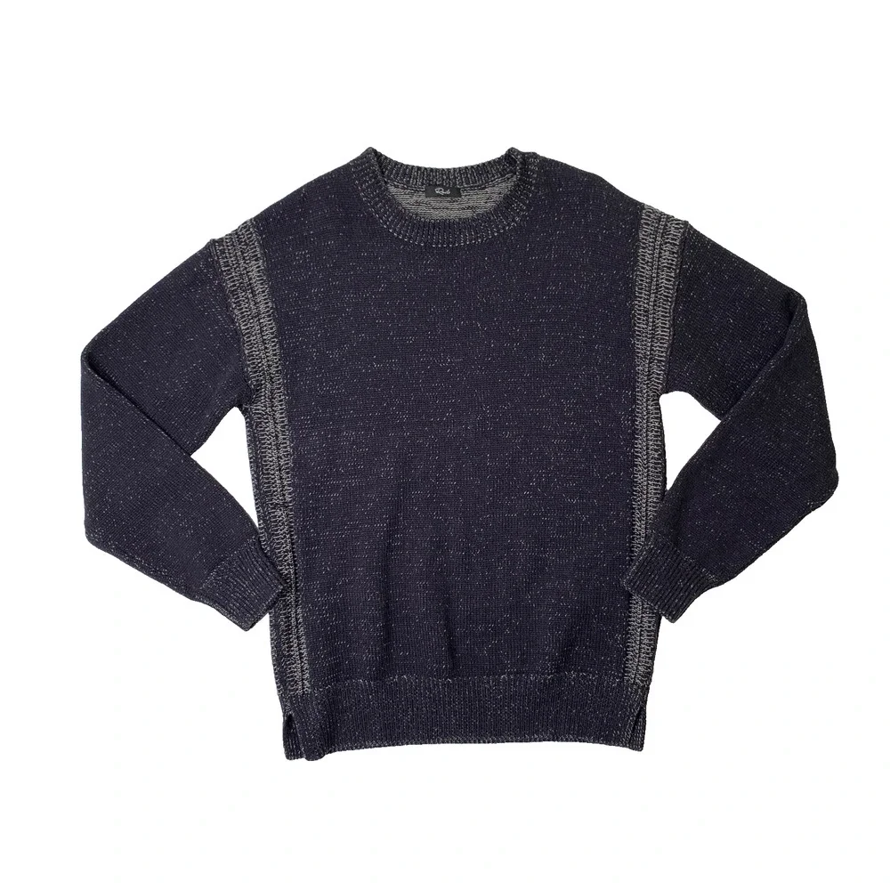 Rails Sweater Mens L Large Slim Navy Bryce‎ Textured Marled Knit Cotton Acrylic